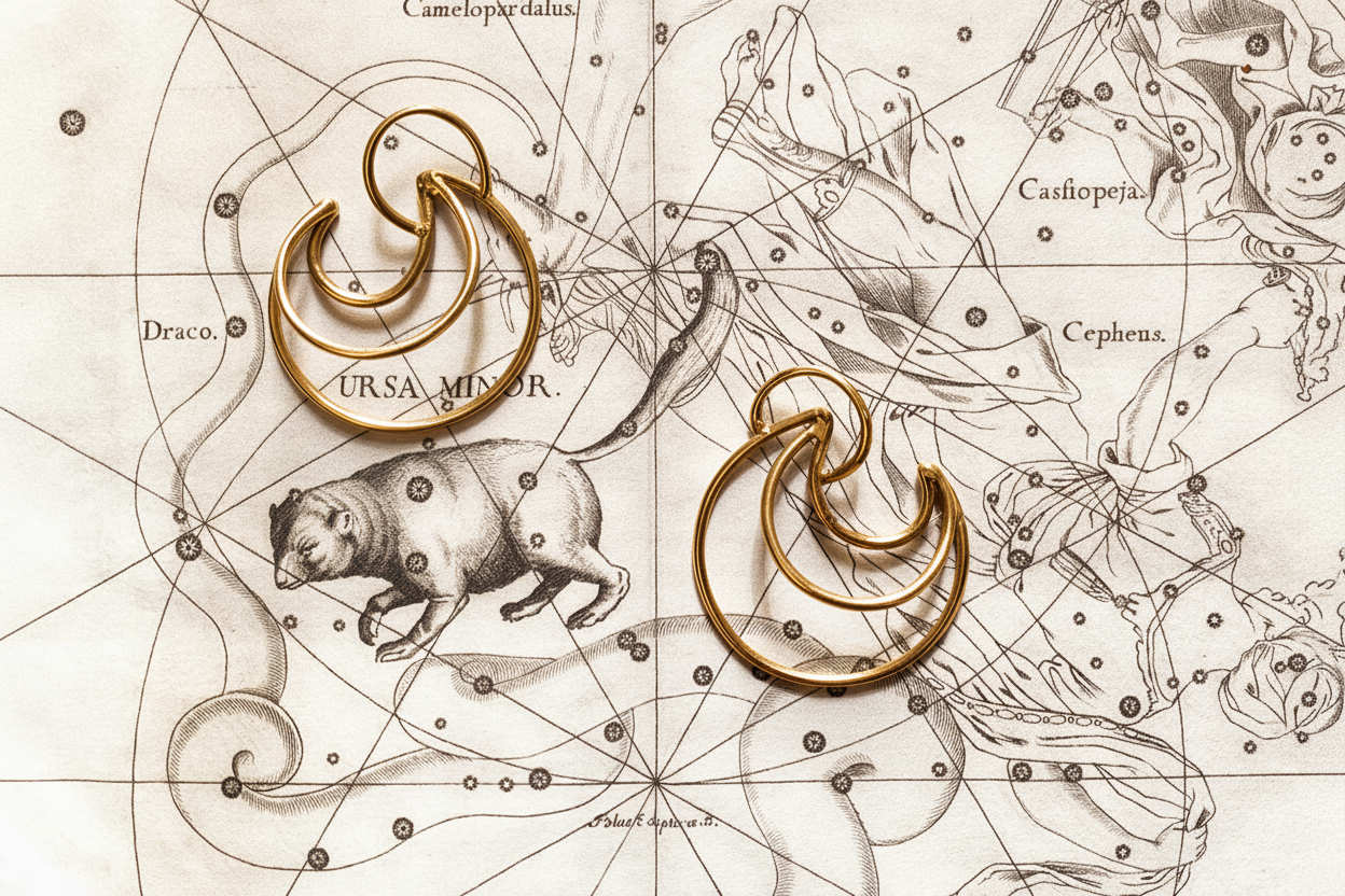 Cosmica still life - orecchini su mappa celeste